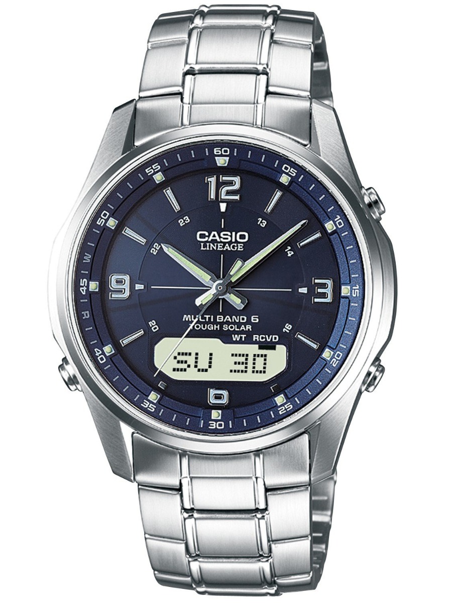 Casio | Blå safirstål Wave Ceptor med radiokontroll och solenergi | LCW-M100DSE-2AER - Analog-digital-mix - Silver - Herrklocka - Rostfri stål - Safir