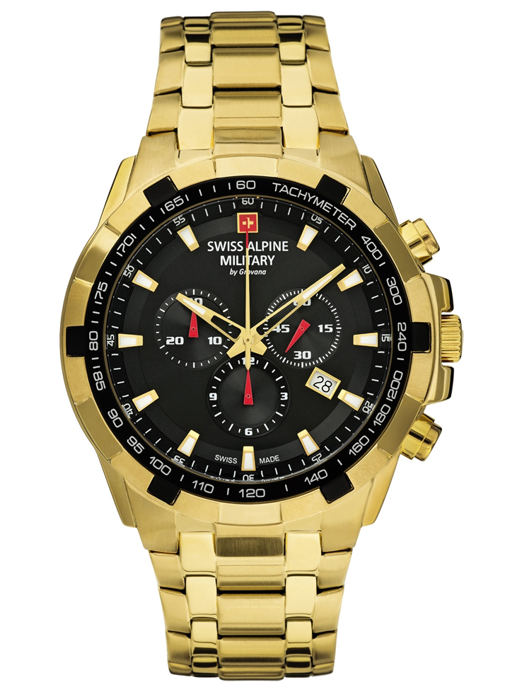Swiss Alpine Military | Swiss Alpine herrklocka i gyllene färg Swiss Made med safirglas 46mm - Quartz - Guld - Herrklocka - Rostfri stål - Safir