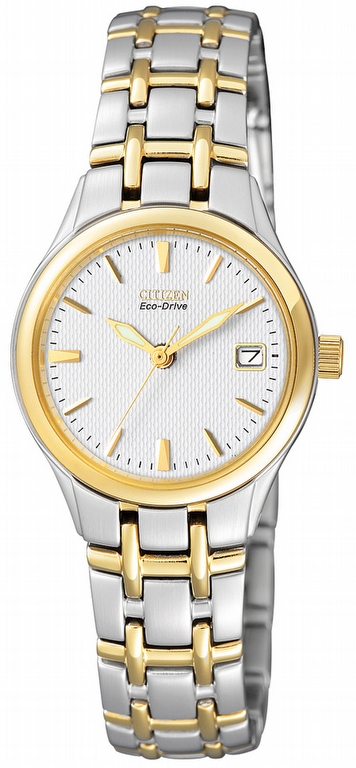 Citizen Eco-Drive damklocka i tvåfärgat stål med datum | EW1264-50A - Quartz - Guld - Damklocka - Rostfri stål - Härdat mineralglas