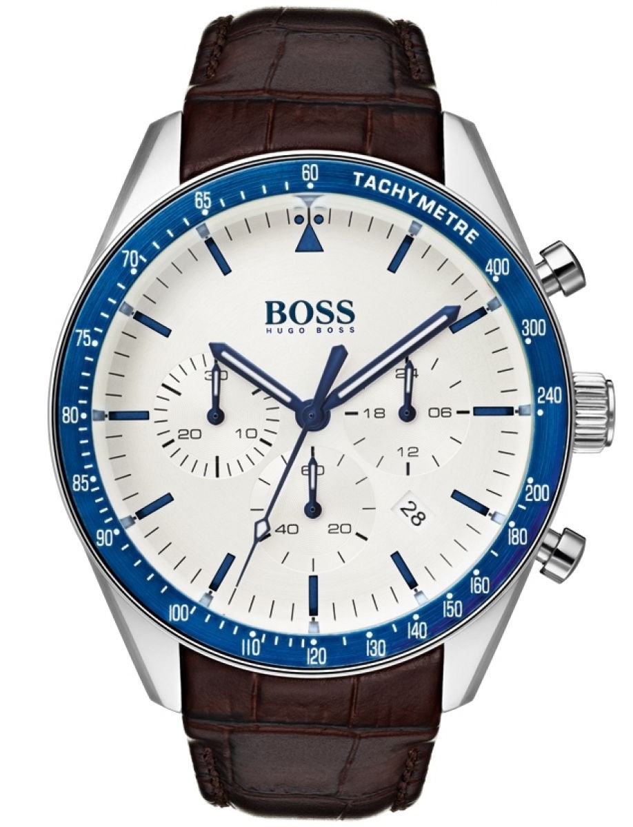 Armbandsklocka för män, med hastighetsmätare - Hugo Boss Black Trophy 1513629 - Quartz - Silver - Herrklocka - Läder - Härdat mineralglas