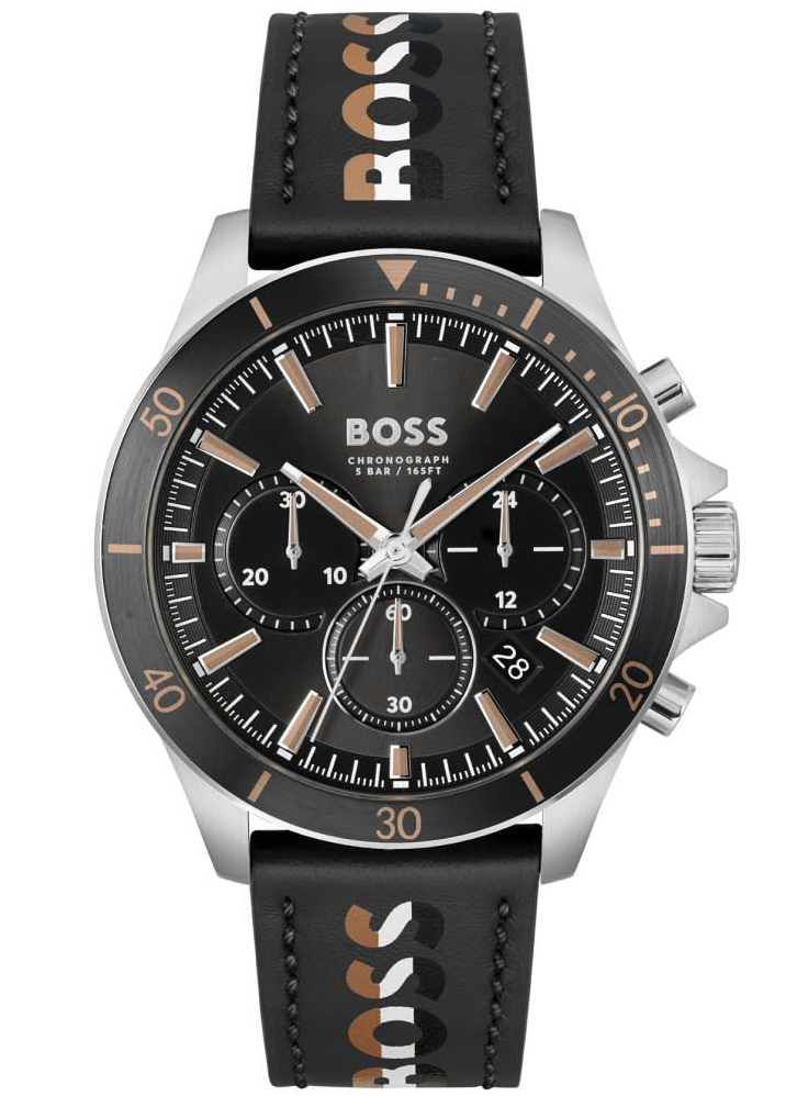BOSS Troper 1514121 - Quartz - Silver - Herrklocka - Läder - Härdat mineralglas
