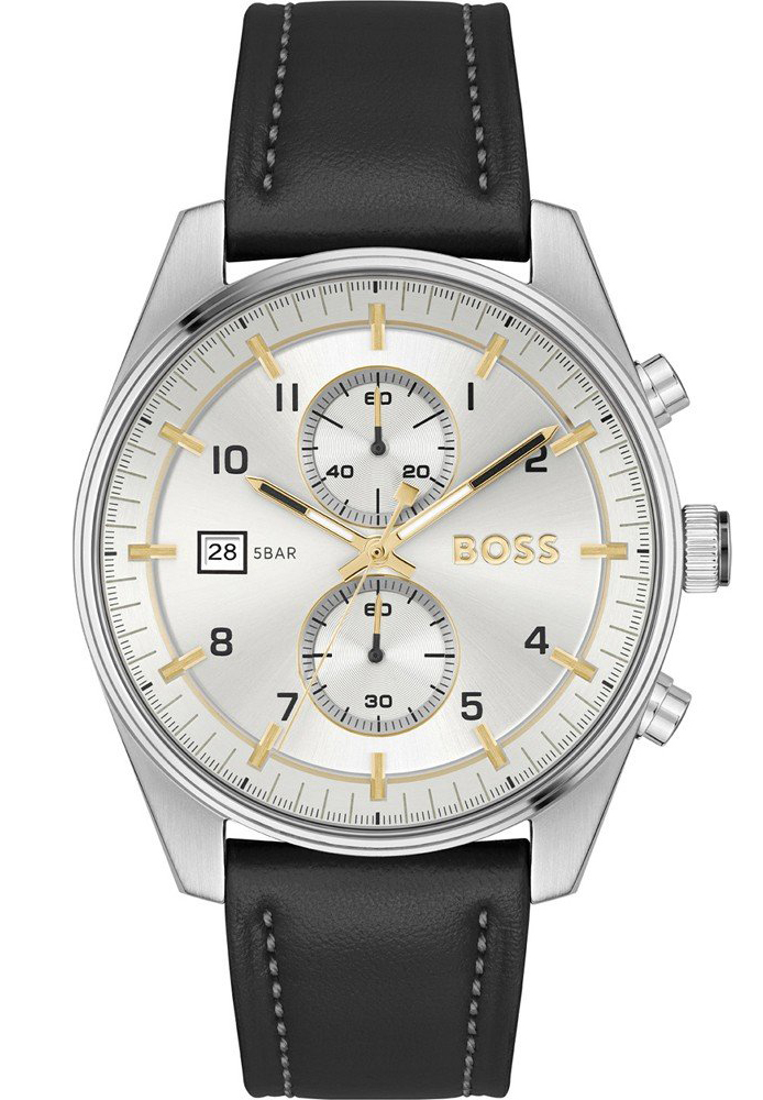 BOSS Skytraveller 1514147 - Quartz - Silver - Herrklocka - Läder - Härdat mineralglas