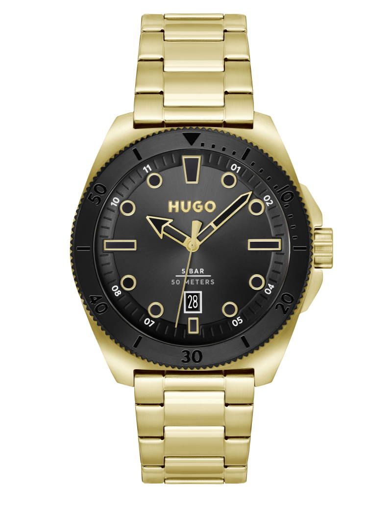 HUGO #Visit Casual 1530304 - Quartz - Guld - Herrklocka - Rostfri stål - Härdat mineralglas