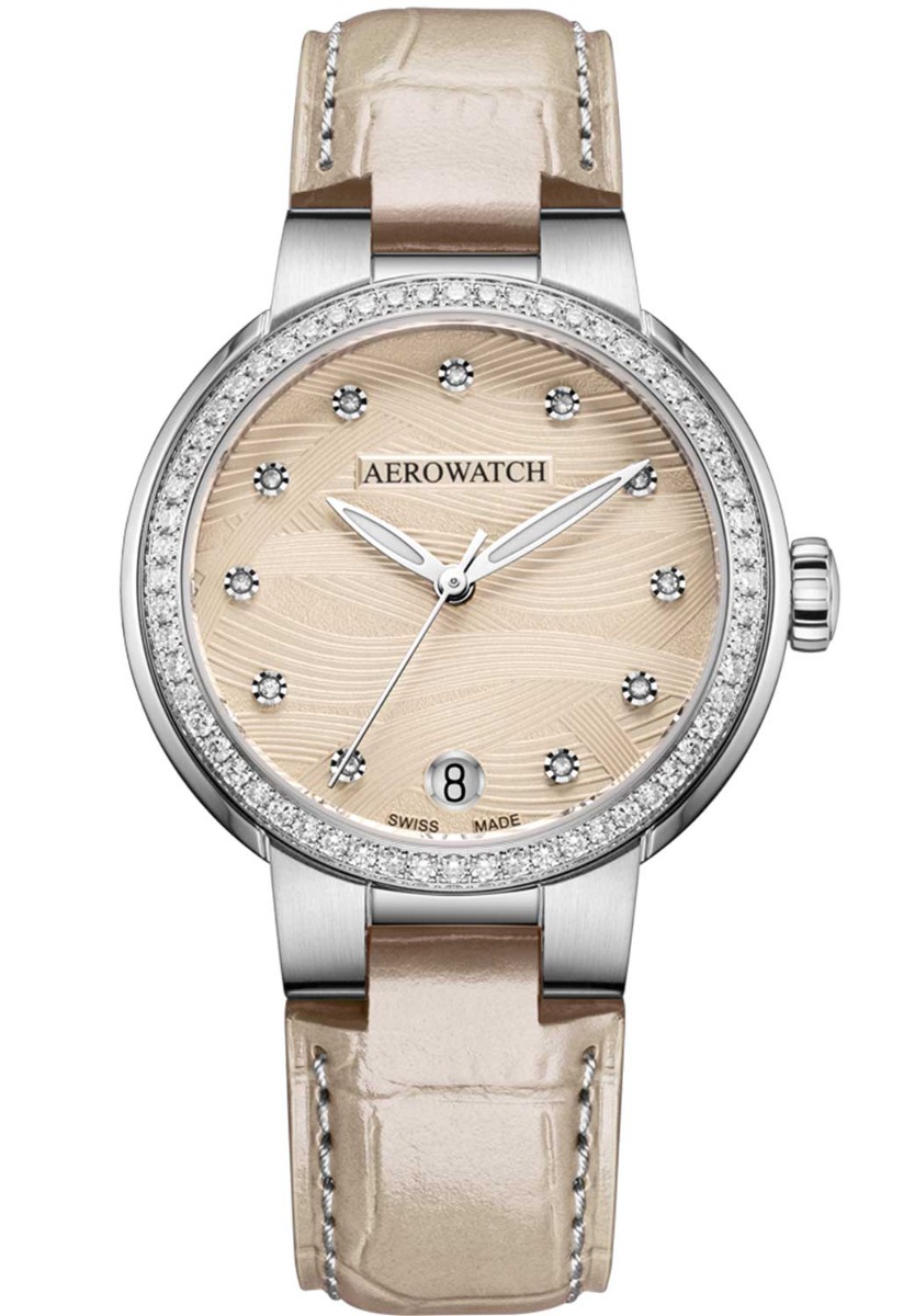 Aerowatch Harmonie Lady Automatic A 60106 AA02 DIA - Automatisk - Silver - Damklocka - Läder - Safir