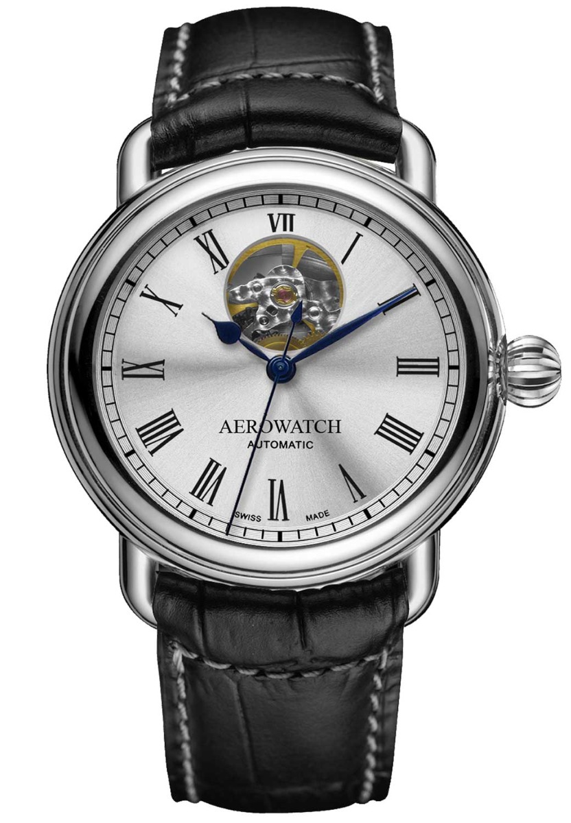 Aerowatch 1942 Mens Auto A 68900 AA03 - Automatisk - Silver - Herrklocka - Läder - Safir
