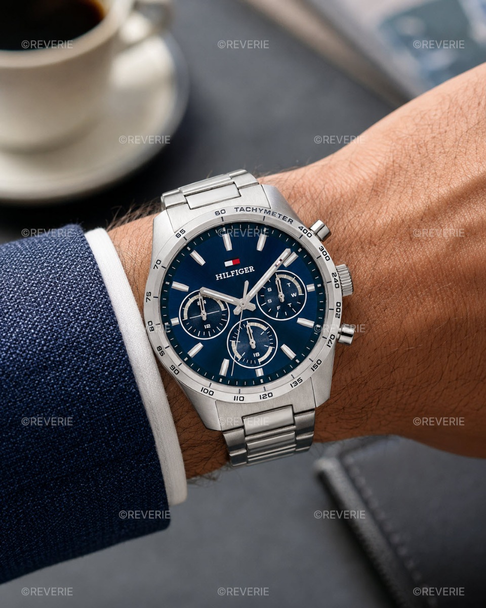 Tommy Hilfiger herrklocka i stål med blå urtavla 42mm - Quartz - Silver - Herrklocka - Rostfri stål - Härdat mineralglas