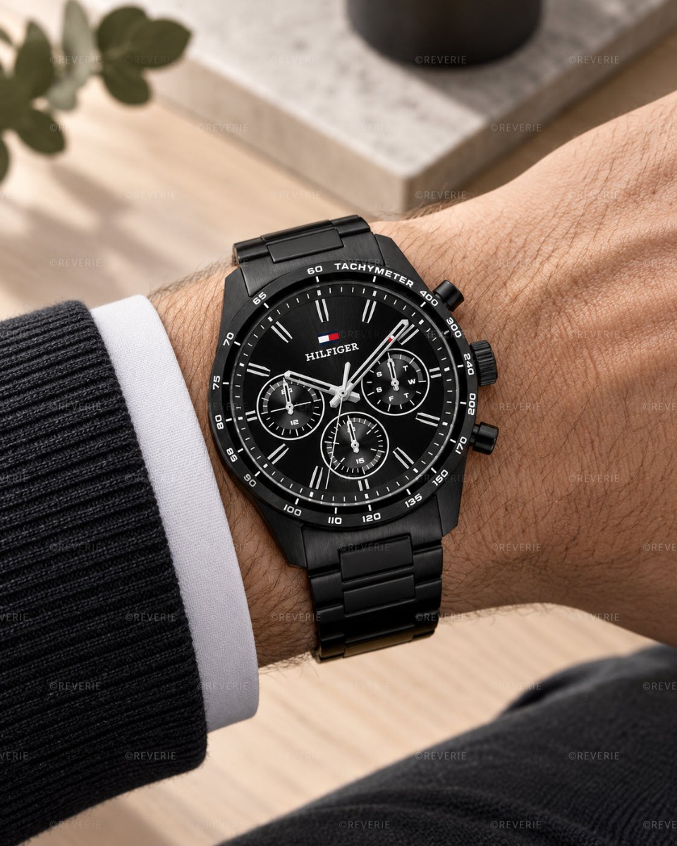 Svart Tommy Hilfiger herrklocka i stål med svart urtavla i 42mm - Quartz - Svart - Herrklocka - Rostfri stål - Härdat mineralglas