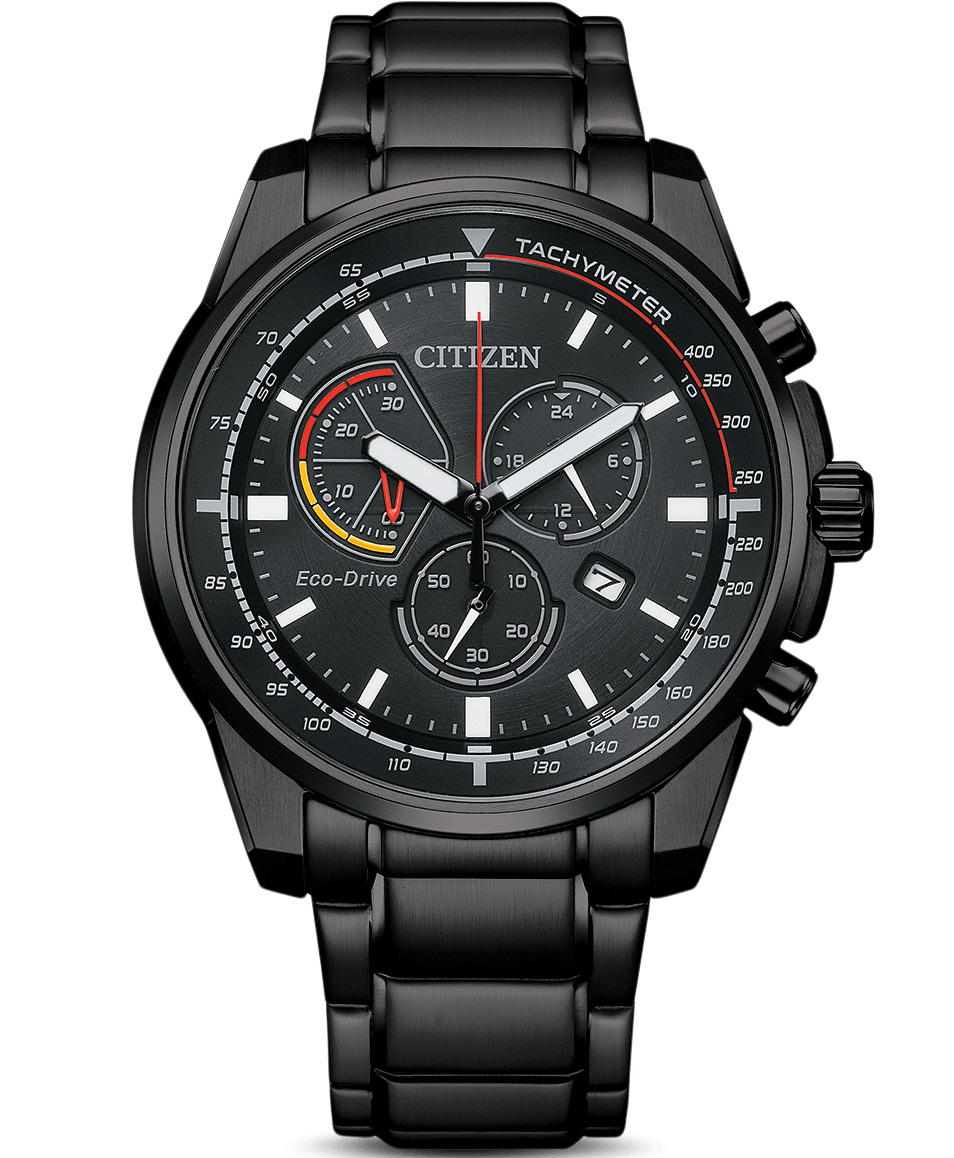 Citizen Eco-Drive kronograf i svart stål | Sportkronograf med tachymeter | AT1195-83E - Quartz - Svart - Herrklocka - Rostfri stål - Härdat...