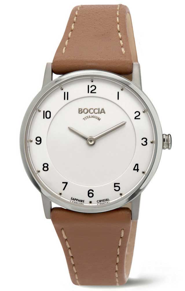 Boccia Titanium 3254-01 - Quartz - Silver - Damklocka - Läder - Safir
