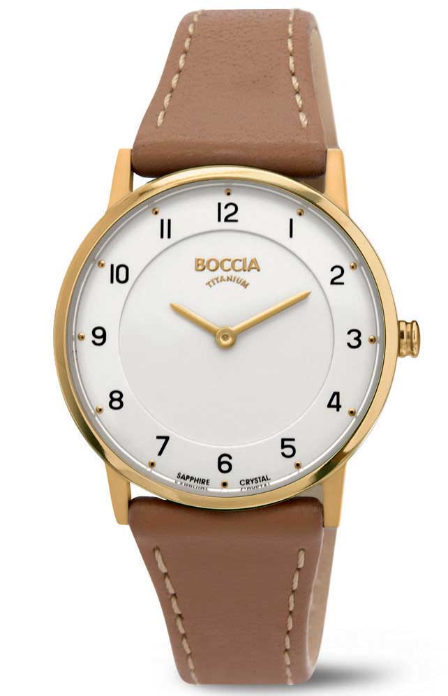 Boccia Titanium 3254-02 - Quartz - Guld - Damklocka - Läder - Safir