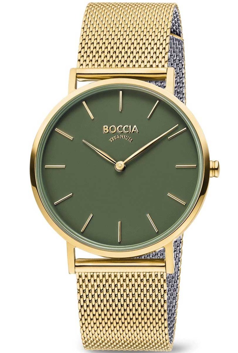 Boccia Titanium 3273-12 - Quartz - Guld - Damklocka - Mesh - Härdat mineralglas