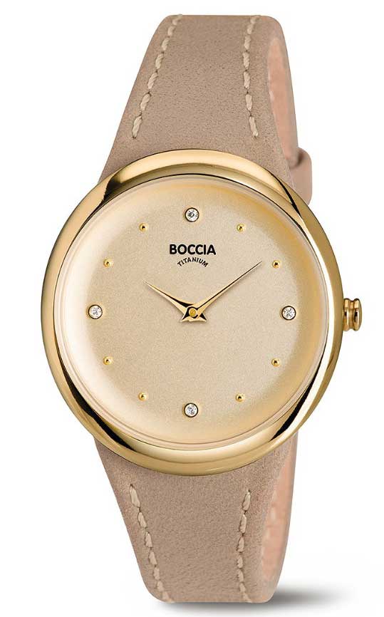Boccia Titanium 3276-02 - Quartz - Guld - Damklocka - Läder - Härdat mineralglas