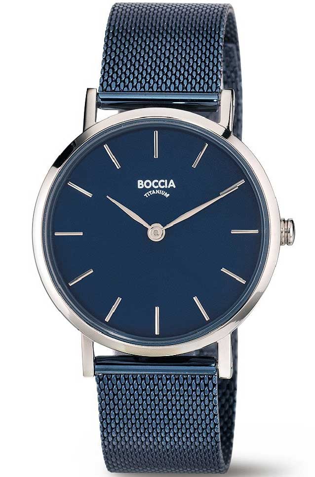 Boccia Titanium 3281-07 - Quartz - Blå - Damklocka - Mesh - Härdat mineralglas