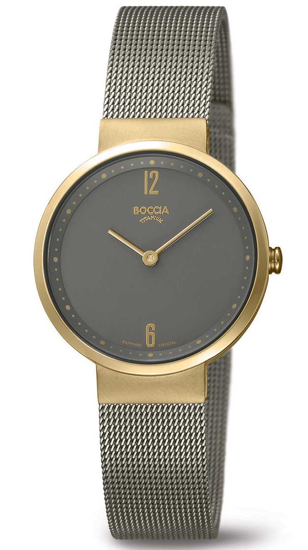 Boccia Titanium 3283-02 - Quartz - Grå - Damklocka - Mesh - Safir