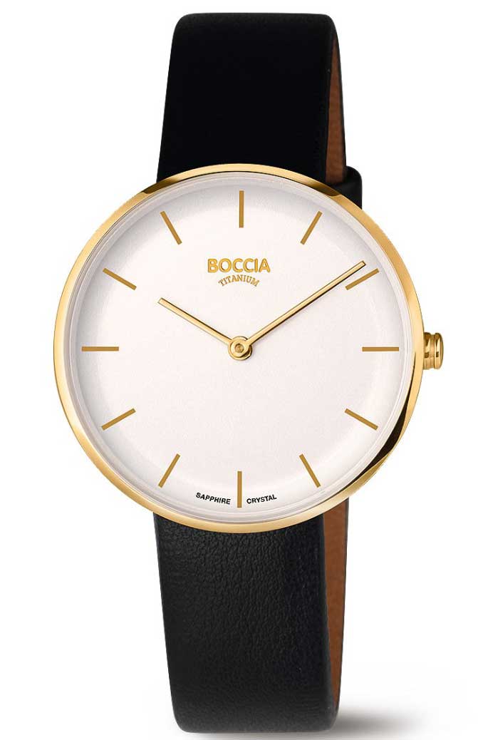 Boccia Titanium 3327-04 - Quartz - Guld - Damklocka - Läder - Safir