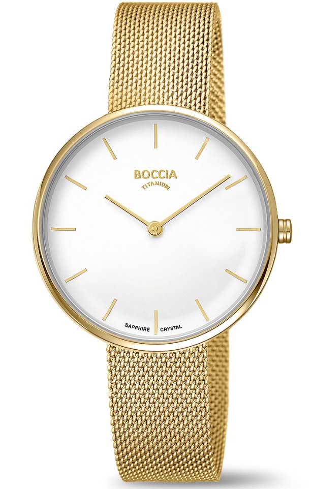 Boccia Titanium 3327-10 - Quartz - Guld - Damklocka - Mesh - Safir