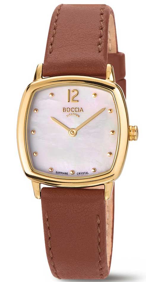 Boccia Titanium 3343-02 - Quartz - Guld - Damklocka - Läder - Safir
