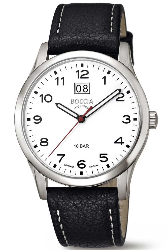 Boccia Titanium 3580-05 - Quartz - Silver - Herrklocka - Läder - Safir