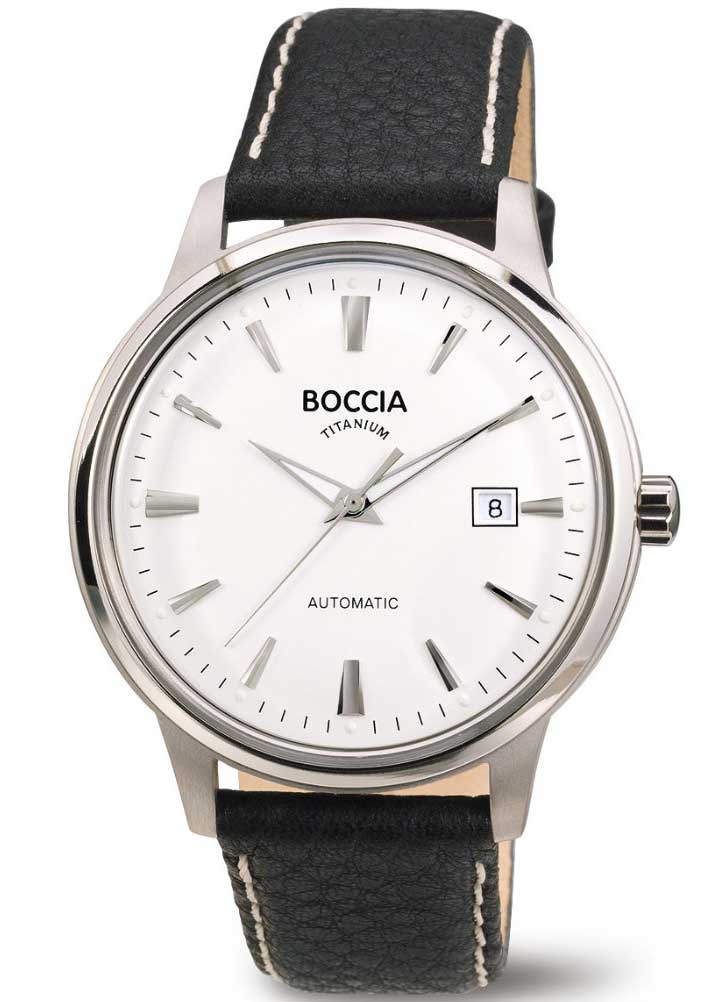 Boccia Titanium Automatic 3586-01 - Automatisk - Silver - Herrklocka - Läder - Härdat mineralglas