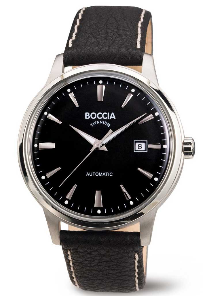 Boccia Titanium Automatic 3586-02 - Automatisk - Silver - Herrklocka - Läder - Härdat mineralglas