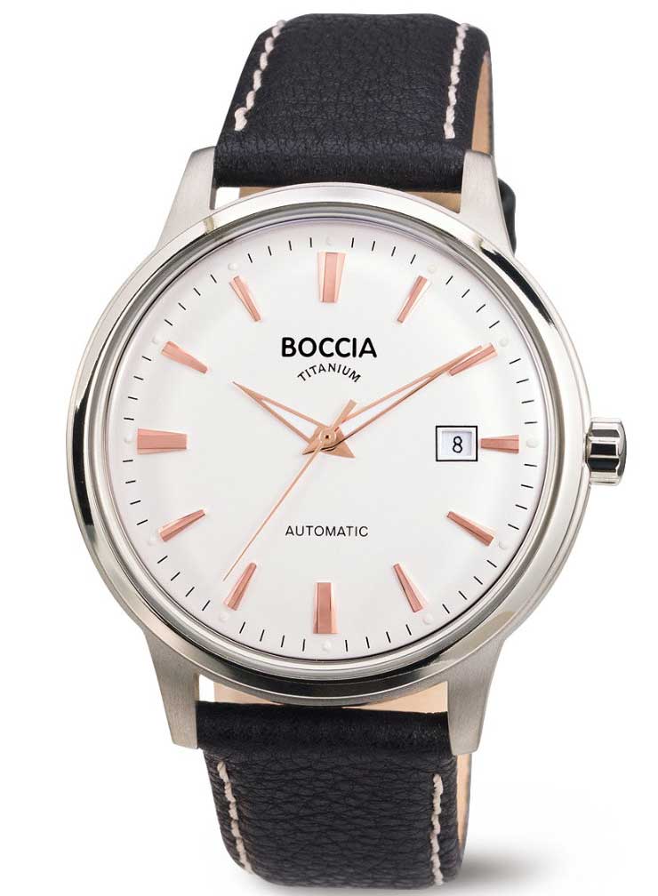 Boccia Titanium Automatic 3586-03 - Automatisk - Silver - Herrklocka - Läder - Härdat mineralglas