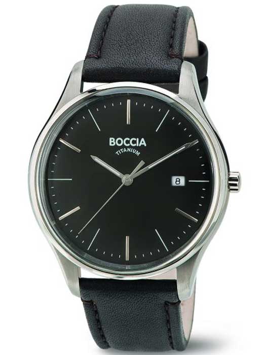 Boccia Titanium 3587-02 - Quartz - Silver - Herrklocka - Läder - Härdat mineralglas