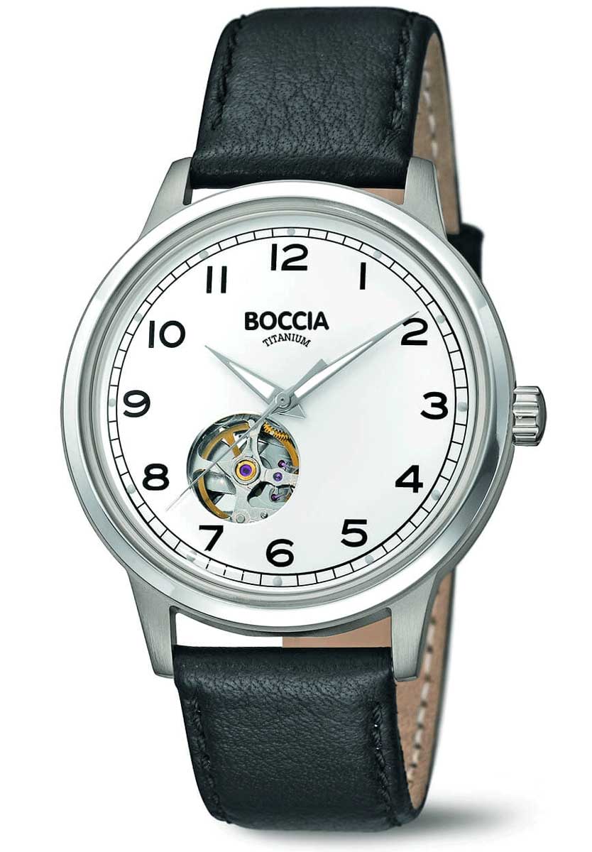 Boccia Titanium 3613-01 - Automatisk - Silver - Herrklocka - Läder - Härdat mineralglas