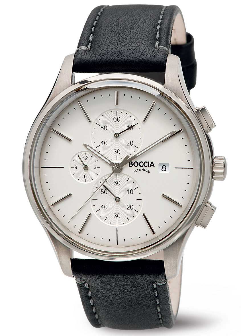 Boccia Titanium 3756-01 - Quartz - Silver - Herrklocka - Läder - Härdat mineralglas