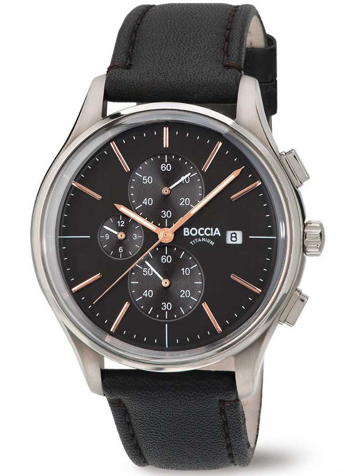 Boccia Titanium 3756-02 - Quartz - Silver - Herrklocka - Läder - Härdat mineralglas