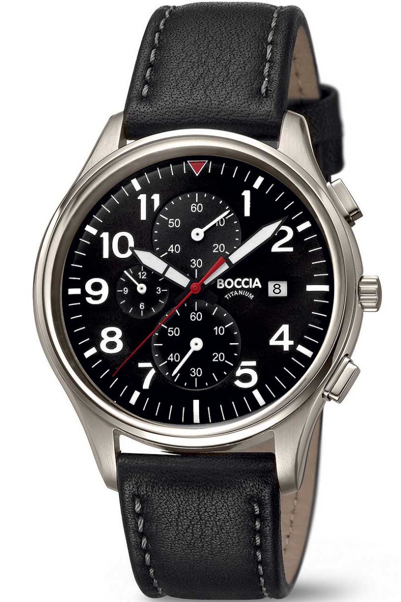 Boccia Titanium 3756-04 - Quartz - Silver - Herrklocka - Läder - Härdat mineralglas