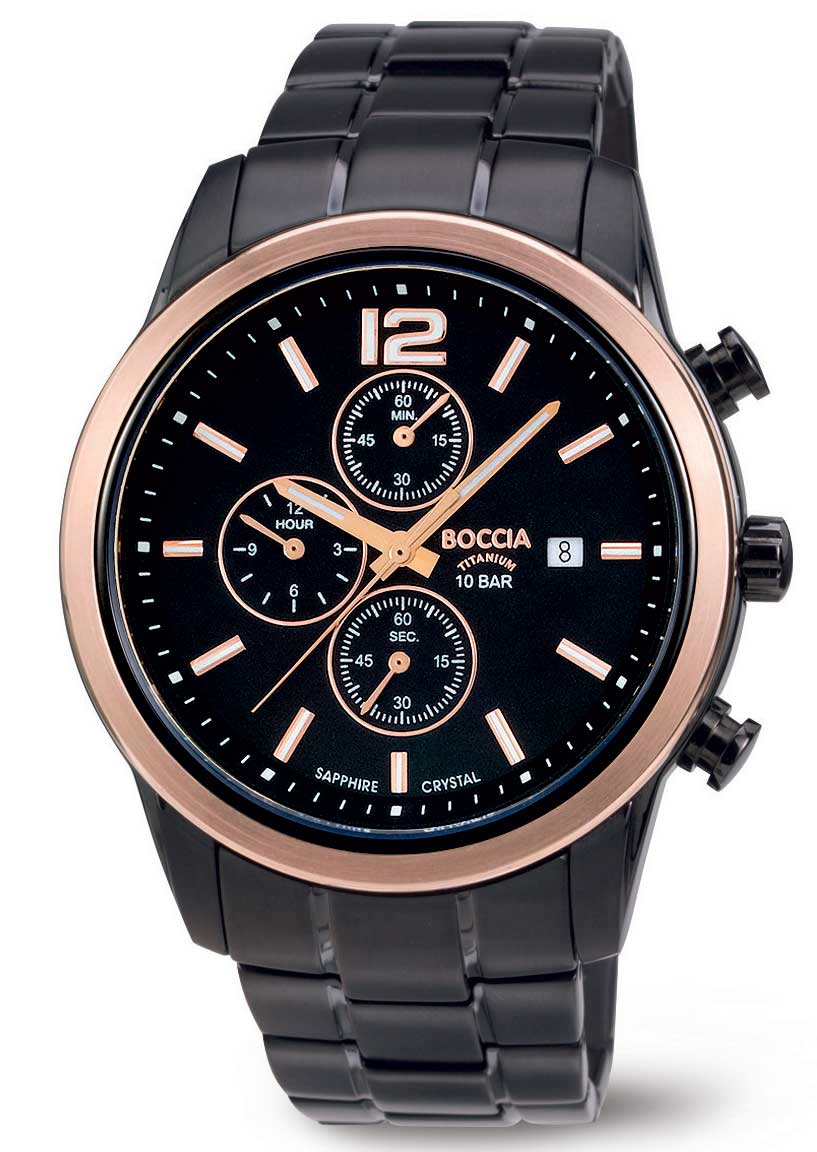 Boccia Titanium 3759-04 - Quartz - Svart - Herrklocka - Titan - Safir