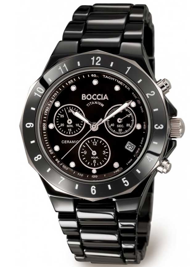 Boccia Titanium 3765-02 - Quartz - Svart - Herrklocka - Keramiskt - Härdat mineralglas