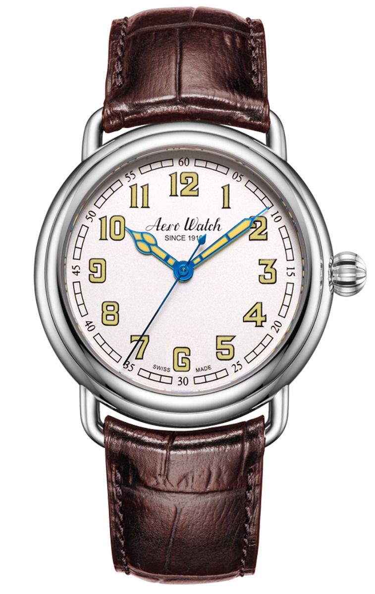 Aerowatch 1942 Mens Automatic A 40900 AA01 - Automatisk - Silver - Herrklocka - Läder - Safir