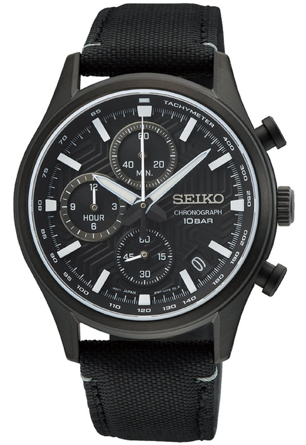 Seiko 39mm Dress Chronograph SSB421P1 - Quartz - Svart - Herrklocka - Textil - Safir