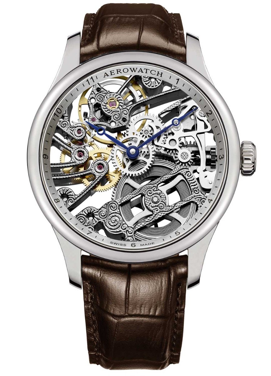 Aerowatch Renaissance Big Mechanical Skeleton A 50981 AA01 - Mechanical Automatic (hand-wound) - Silver - Herrklocka - Läder - Safir