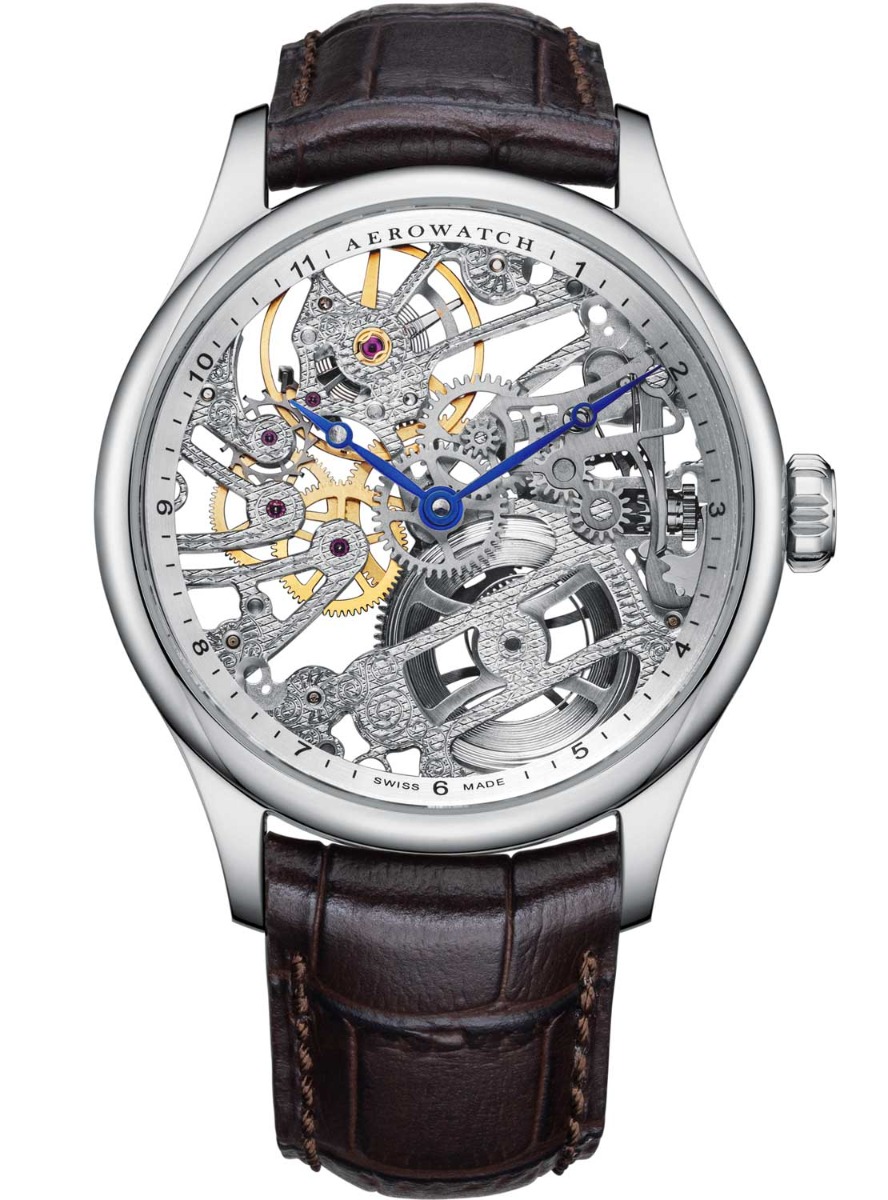 Aerowatch Renaissance Skeleton Classic A 50981 AA02 - Mechanical Automatic (hand-wound) - Silver - Herrklocka - Läder - Safir