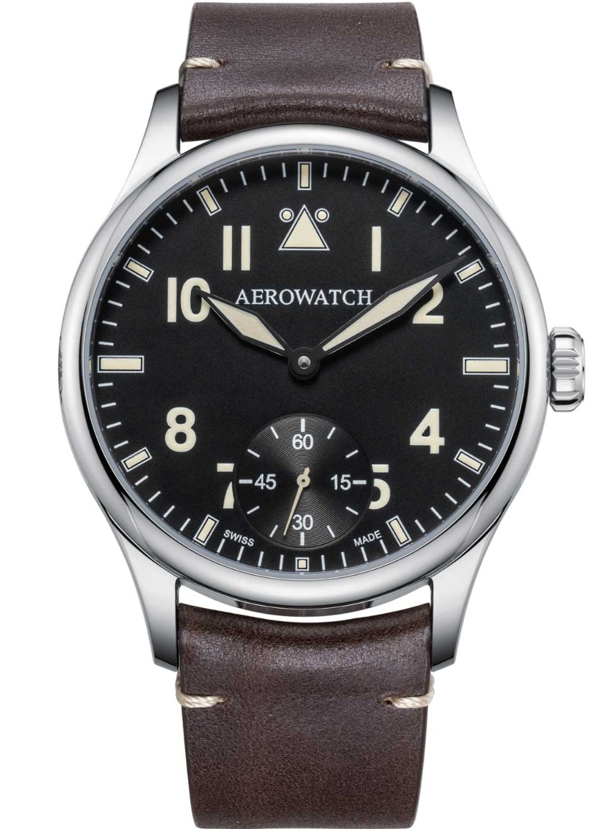 Aerowatch Renaissance Big Mechanical Pilot A 55981 AA02 - Mechanical Automatic (hand-wound) - Silver - Herrklocka - Läder - Safir