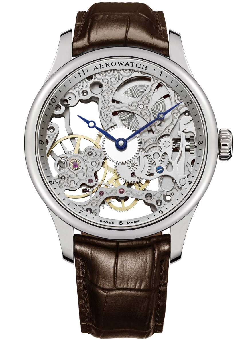 Aerowatch Renaissance Big Mechanical Skeleton A 57981 AA01 - Mechanical Automatic (hand-wound) - Silver - Herrklocka - Läder - Safir