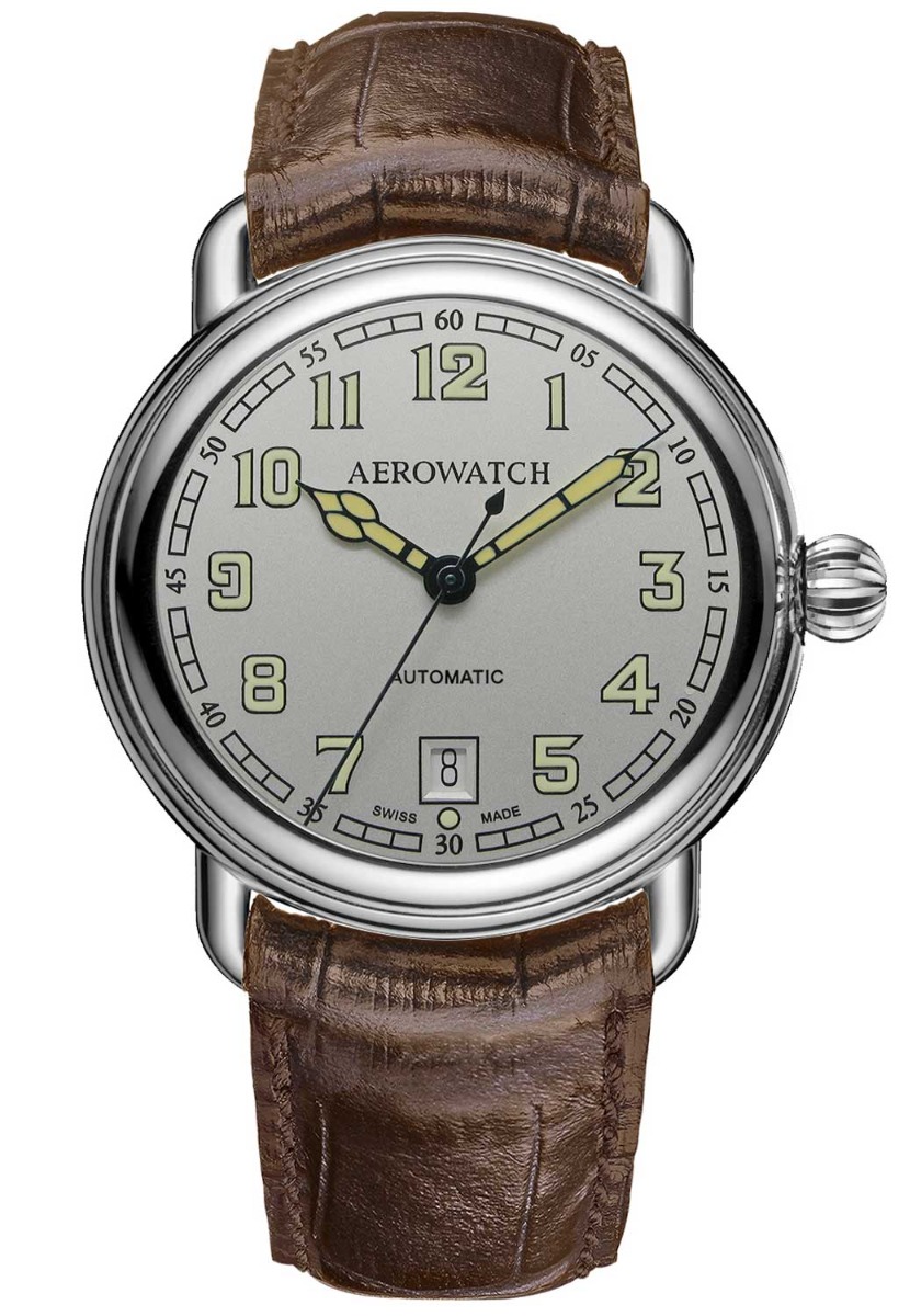 Aerowatch 1942 Gent Automatic A 60900 AA20 - Automatisk - Silver - Herrklocka - Läder - Safir