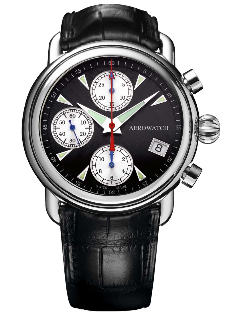 Aerowatch 1942 Chrono Auto A 61901 AA08 - Automatisk - Silver - Herrklocka - Läder - Safir