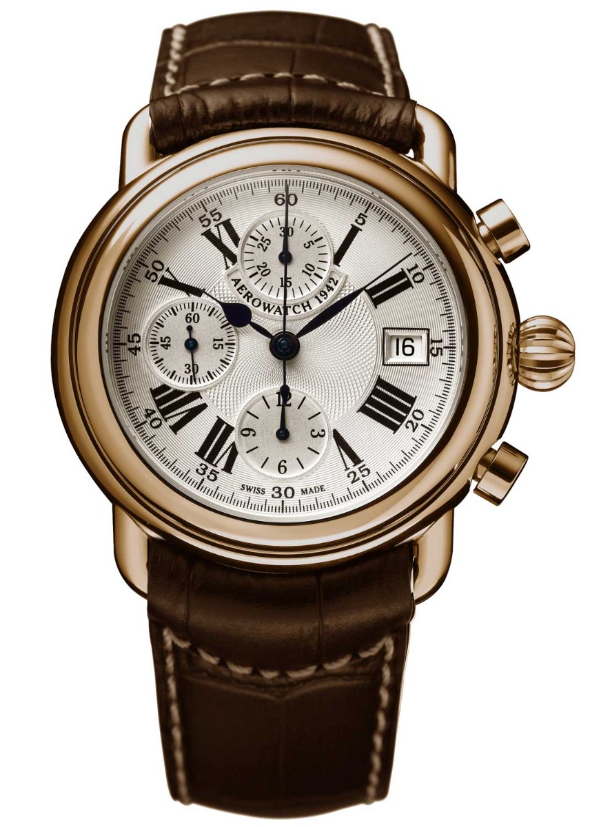 Aerowatch 1942 Chrono Auto A 61901 R101 - Automatisk - Guld - Herrklocka - Läder - Safir