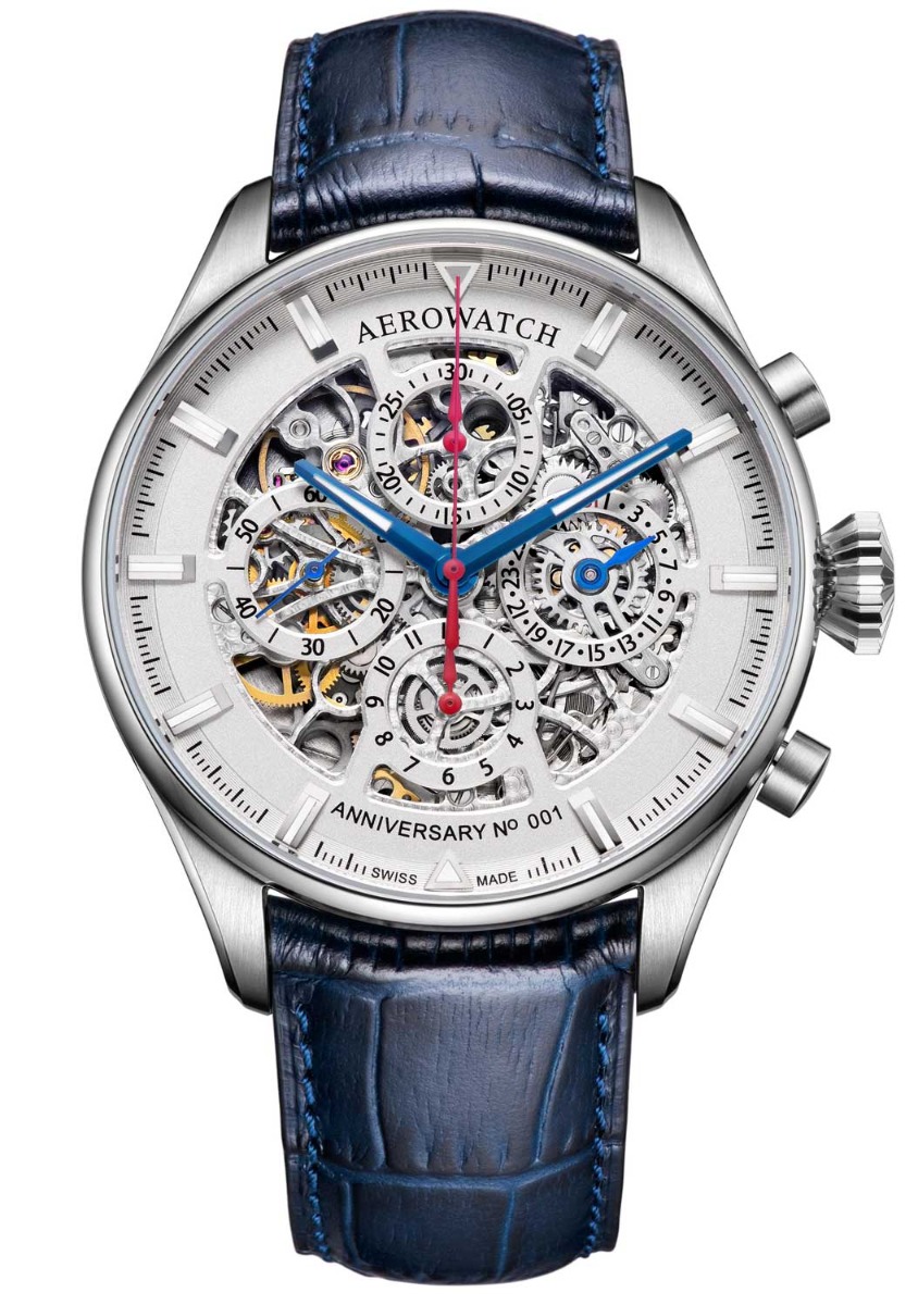 Aerowatch Les Grandes Classiques Chrono Anniversary A 61989 AA04 SQ - Automatisk - Silver - Herrklocka - Läder - Safir