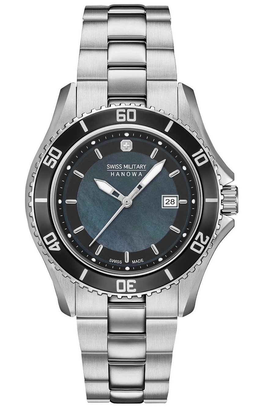 Snyggt designad urtavla med mönster som ger effekt - Swiss Military Hanowa Nautila Pearl 06-7296.7.04.007 - Quartz - Silver - Damklocka - Rostfri...