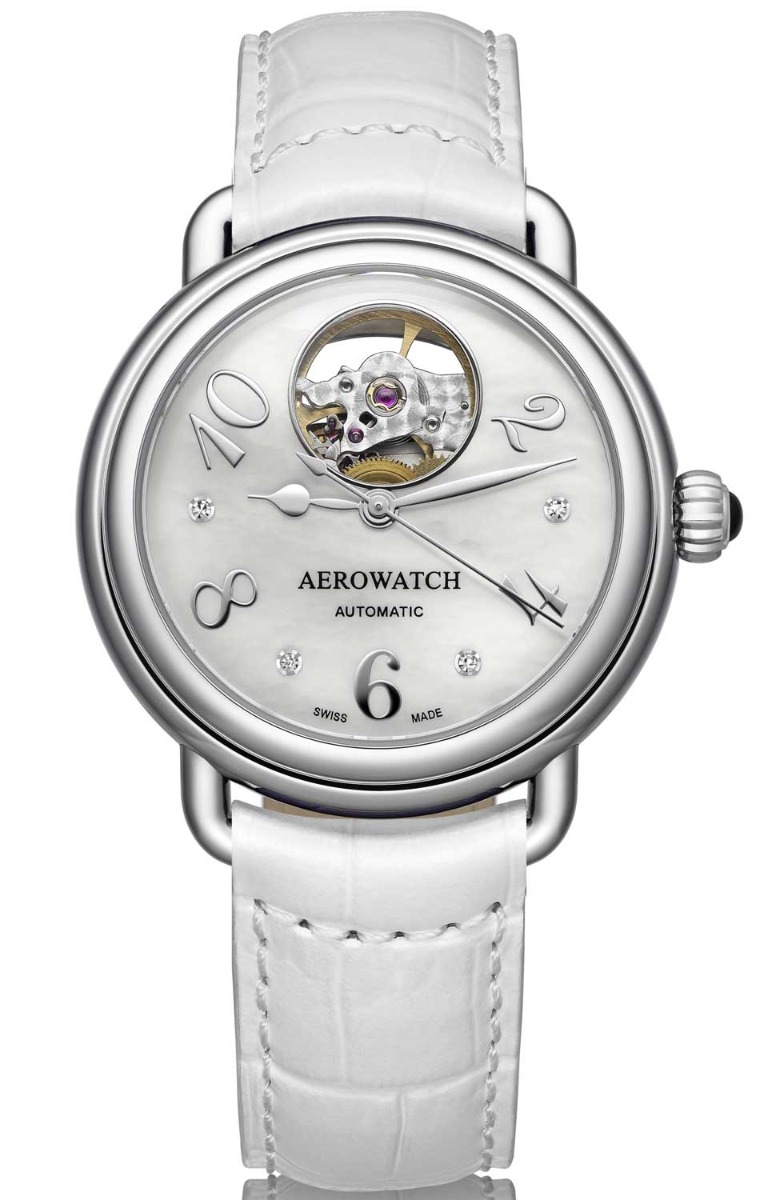 Aerowatch 1942 Lady Elegance Auto A 68922 AA04 - Automatisk - Silver - Damklocka - Läder - Safir