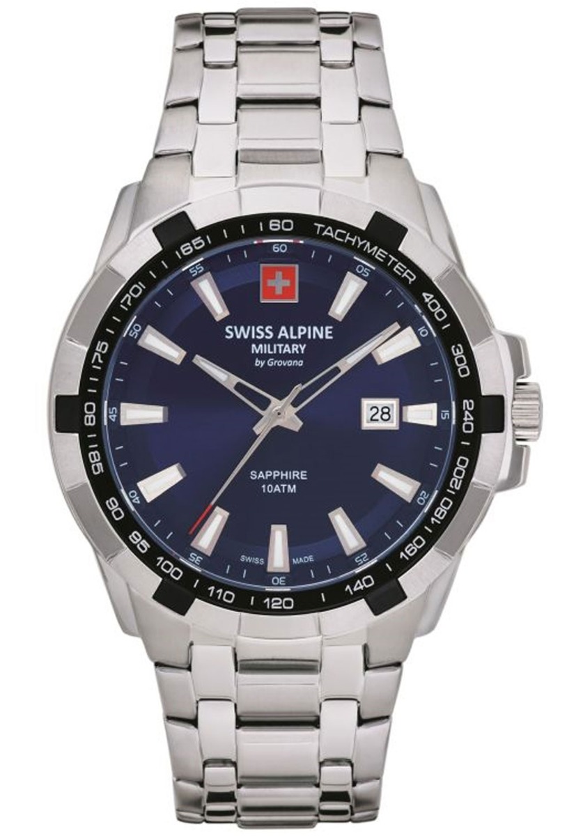 Swiss Alpine Military Swiss Made Steel Blue Sapphire 46mm - Quartz - Silver - Herrklocka - Rostfri stål - Safir