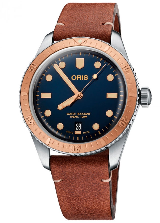 Herrklocka med läderarmband och 10 bar vattentäthet... lyx, elegans och funktion - Oris Divers 65 01 733 7707 4355-07 5 20 45 - Automatisk -...