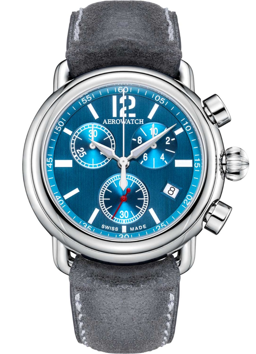 Aerowatch 1942 Chronograph Quartz A 79100 AA01 - Quartz - Silver - Herrklocka - Läder - Safir