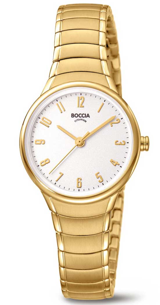 Boccia Titanium 3319-03 - Quartz - Guld - Damklocka - Stretch - Härdat mineralglas
