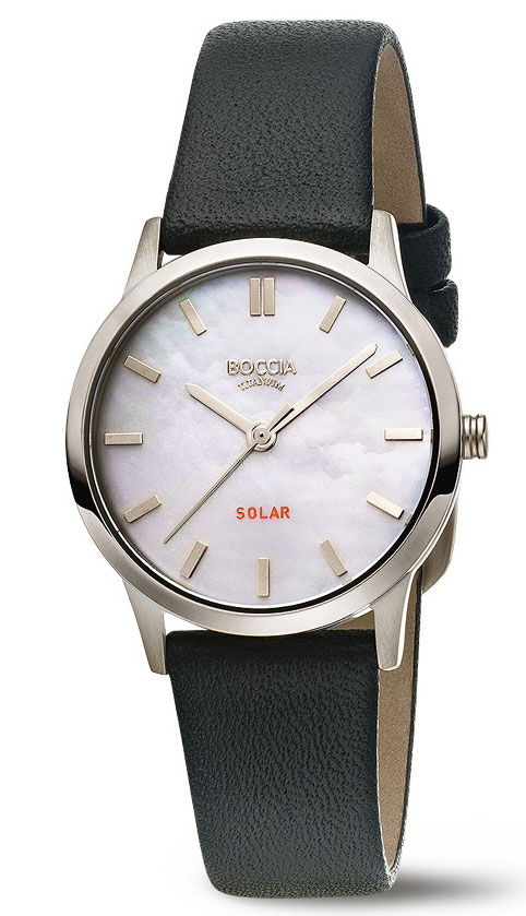 Boccia Titanium Solar 3363-01 - Quartz - Silver - Damklocka - Läder - Härdat mineralglas