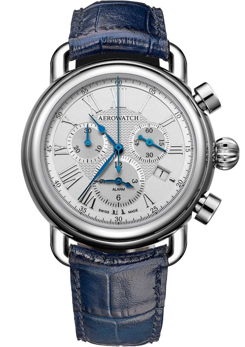 Aerowatch 1942 Alarm Clock Quartz A 85939 AA09 - Quartz - Silver - Herrklocka - Läder - Safir